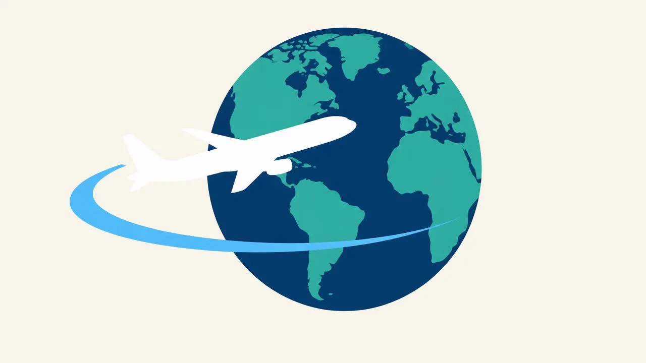 Airplane and globe illustration representing flight booking.